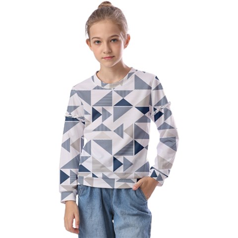 Geometric Triangle Modern Mosaic Kids  Long Sleeve T-shirt With Frill  by Hannah976