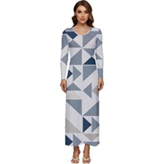 Geometric Triangle Modern Mosaic Long Sleeve Longline Maxi Dress by Hannah976