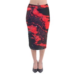 Red Black Fractal Mandelbrot Art Wallpaper Velvet Midi Pencil Skirt by Hannah976