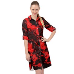 Red Black Fractal Mandelbrot Art Wallpaper Long Sleeve Mini Shirt Dress by Hannah976