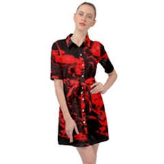 Red Black Fractal Mandelbrot Art Wallpaper Belted Shirt Dress by Hannah976