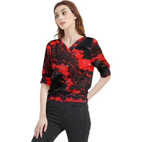 Red Black Fractal Mandelbrot Art Wallpaper Quarter Sleeve Blouse by Hannah976