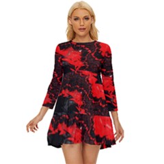 Red Black Fractal Mandelbrot Art Wallpaper Long Sleeve Babydoll Dress by Hannah976