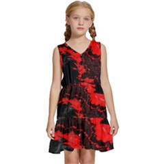 Red Black Fractal Mandelbrot Art Wallpaper Kids  Sleeveless Tiered Mini Dress by Hannah976