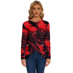 Red Black Fractal Mandelbrot Art Wallpaper Long Sleeve Crew Neck Pullover Top by Hannah976