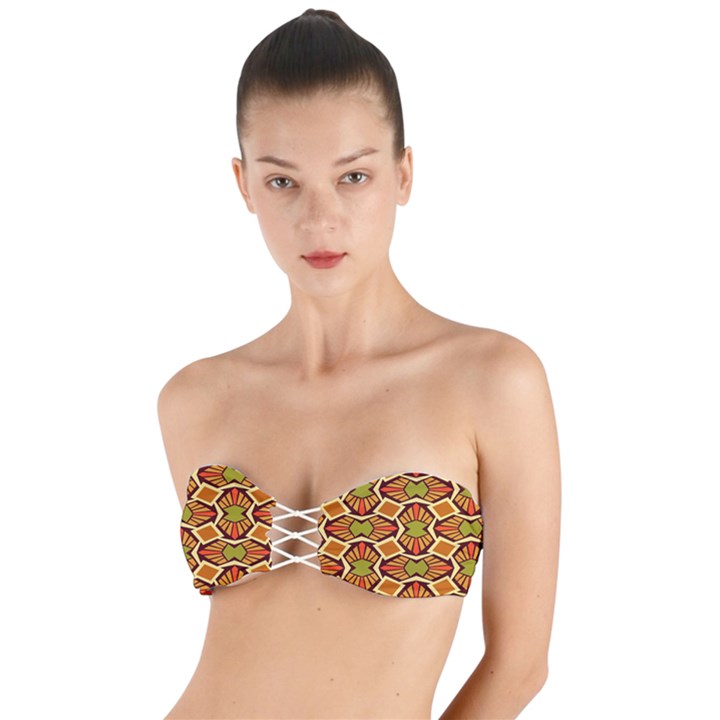 Geometry Shape Retro Trendy Symbol Twist Bandeau Bikini Top