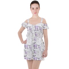 Cute Deers  Ruffle Cut Out Chiffon Playsuit by ConteMonfrey