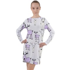 Cute Deers  Long Sleeve Hoodie Dress