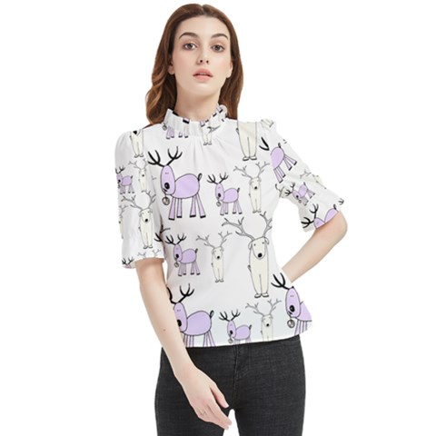 Cute Deers  Frill Neck Blouse by ConteMonfrey