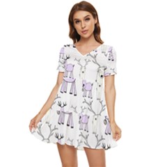 Cute Deers  Tiered Short Sleeve Babydoll Dress by ConteMonfrey