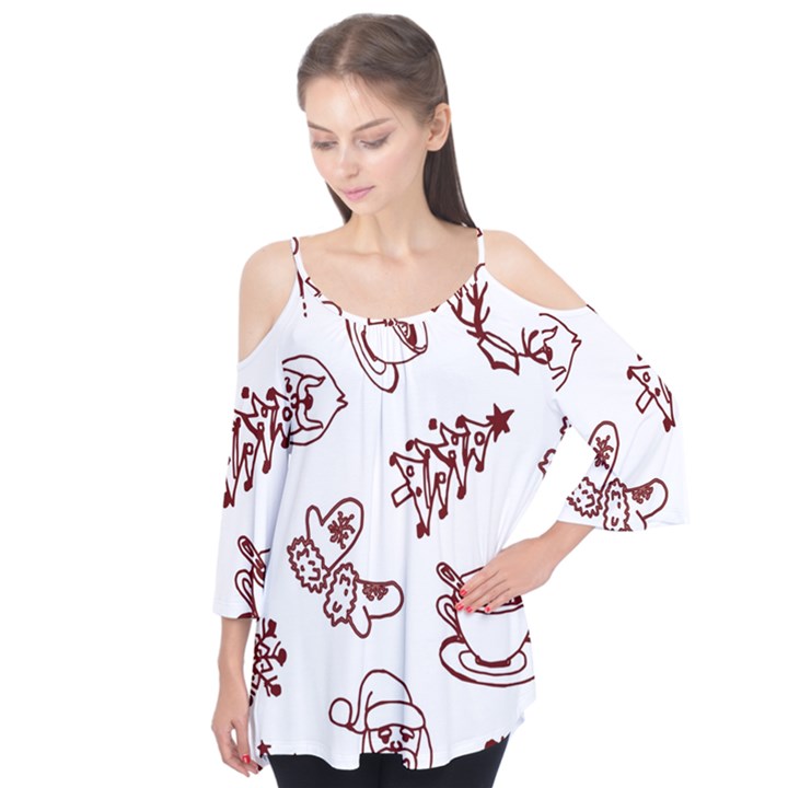 Red And White Christmas Breakfast  Flutter Sleeve T-Shirt 