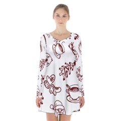 Red And White Christmas Breakfast  Long Sleeve Velvet V-neck Dress