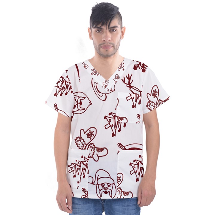 Red And White Christmas Breakfast  Men s V-Neck Scrub Top