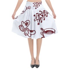 Red And White Christmas Breakfast  Flared Midi Skirt