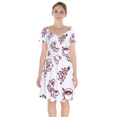 Red And White Christmas Breakfast  Short Sleeve Bardot Dress