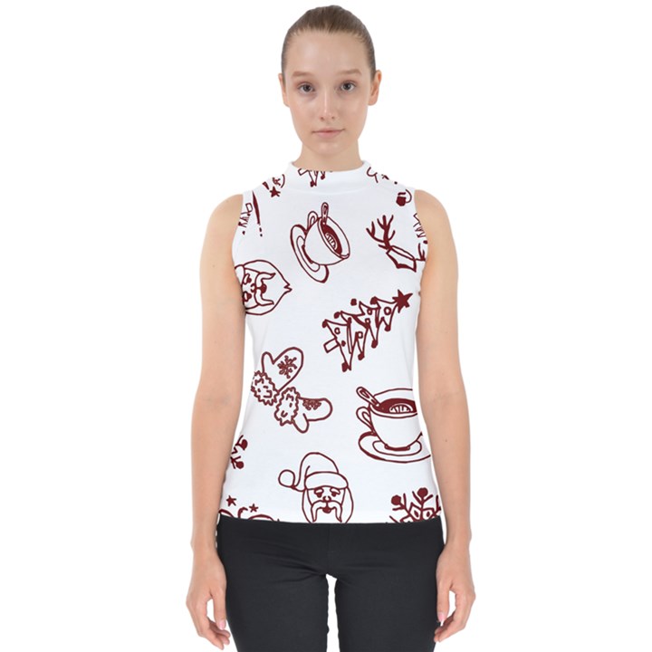 Red And White Christmas Breakfast  Mock Neck Shell Top