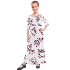 Red And White Christmas Breakfast  Kids  Quarter Sleeve Maxi Dress