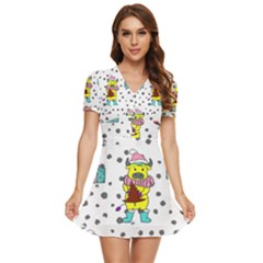 Little Bull Wishes You A Merry Christmas  V-neck High Waist Chiffon Mini Dress