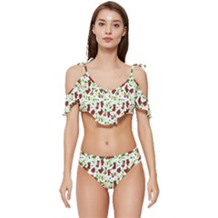 Warm Christmas  Ruffle Edge Tie Up Bikini Set	