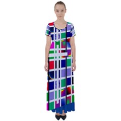 Color Graffiti Pattern Geometric High Waist Short Sleeve Maxi Dress