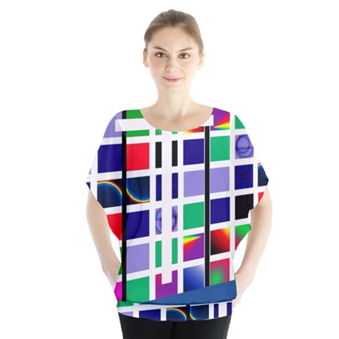 Color Graffiti Pattern Geometric Batwing Chiffon Blouse by Hannah976