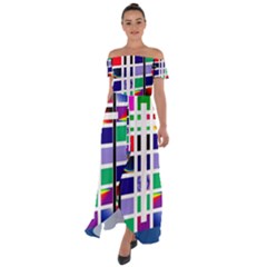 Color Graffiti Pattern Geometric Off Shoulder Open Front Chiffon Dress