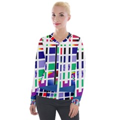 Color Graffiti Pattern Geometric Velvet Zip Up Jacket