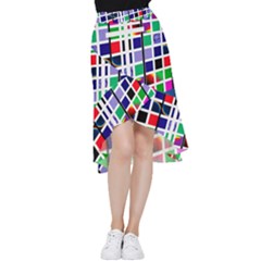 Color Graffiti Pattern Geometric Frill Hi Low Chiffon Skirt