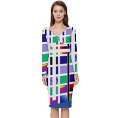 Color Graffiti Pattern Geometric Long Sleeve V-neck Bodycon Dress  by Hannah976