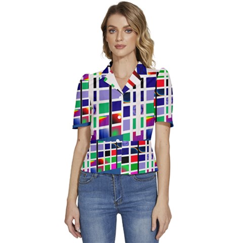 Color Graffiti Pattern Geometric Puffed Short Sleeve Button Up Jacket by Hannah976