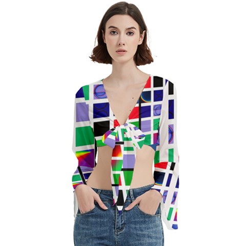 Color Graffiti Pattern Geometric Trumpet Sleeve Cropped Top by Hannah976