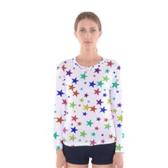 Star Random Background Scattered Women s Long Sleeve T-shirt