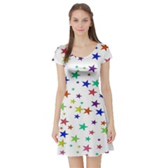 Star Random Background Scattered Short Sleeve Skater Dress