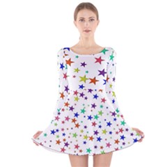 Star Random Background Scattered Long Sleeve Velvet Skater Dress