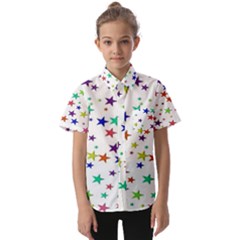 Star Random Background Scattered Kids  Short Sleeve Shirt