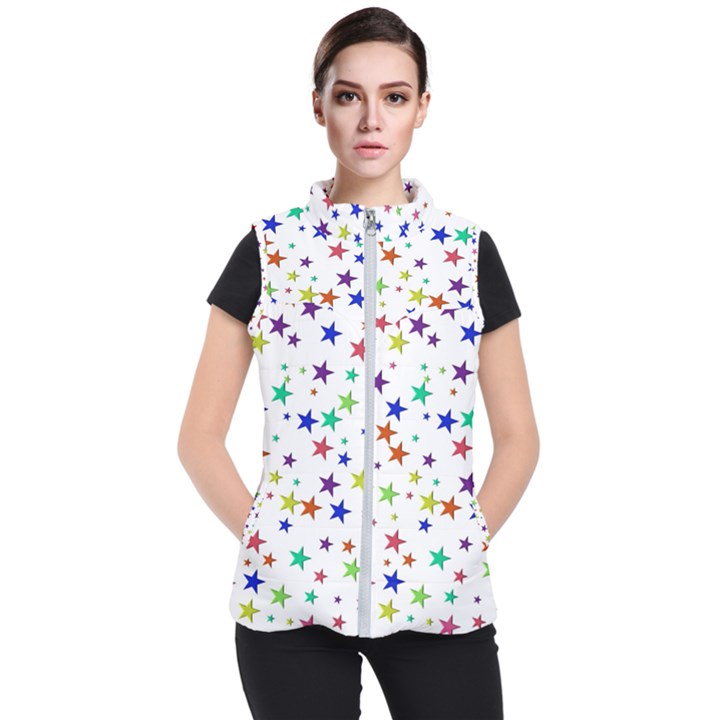 Star Random Background Scattered Women s Puffer Vest