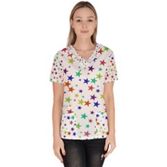 Star Random Background Scattered Women s V-neck Scrub Top