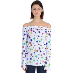 Star Random Background Scattered Off Shoulder Long Sleeve Top by Hannah976