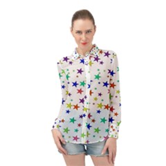 Star Random Background Scattered Long Sleeve Chiffon Shirt