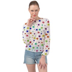 Star Random Background Scattered Banded Bottom Chiffon Top by Hannah976