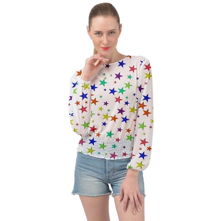 Star Random Background Scattered Banded Bottom Chiffon Top