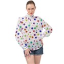 Star Random Background Scattered High Neck Long Sleeve Chiffon Top View1