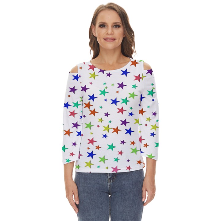 Star Random Background Scattered Cut Out Wide Sleeve Top