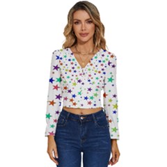 Star Random Background Scattered Long Sleeve V-neck Top by Hannah976