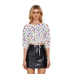 Star Random Background Scattered Mid Sleeve Drawstring Hem Top by Hannah976