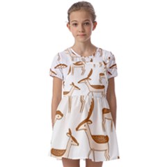 Seamless Deer Pattern Design Kids  Short Sleeve Pinafore Style Dress