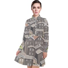 Village Place Portugal Landscape Long Sleeve Chiffon Shirt Dress by Hannah976