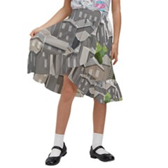 Village Place Portugal Landscape Kids  Ruffle Flared Wrap Midi Skirt