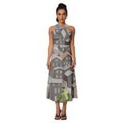 Village Place Portugal Landscape Sleeveless Cross Front Cocktail Midi Chiffon Dress by Hannah976