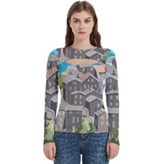 Village Place Portugal Landscape Women s Cut Out Long Sleeve T-shirt